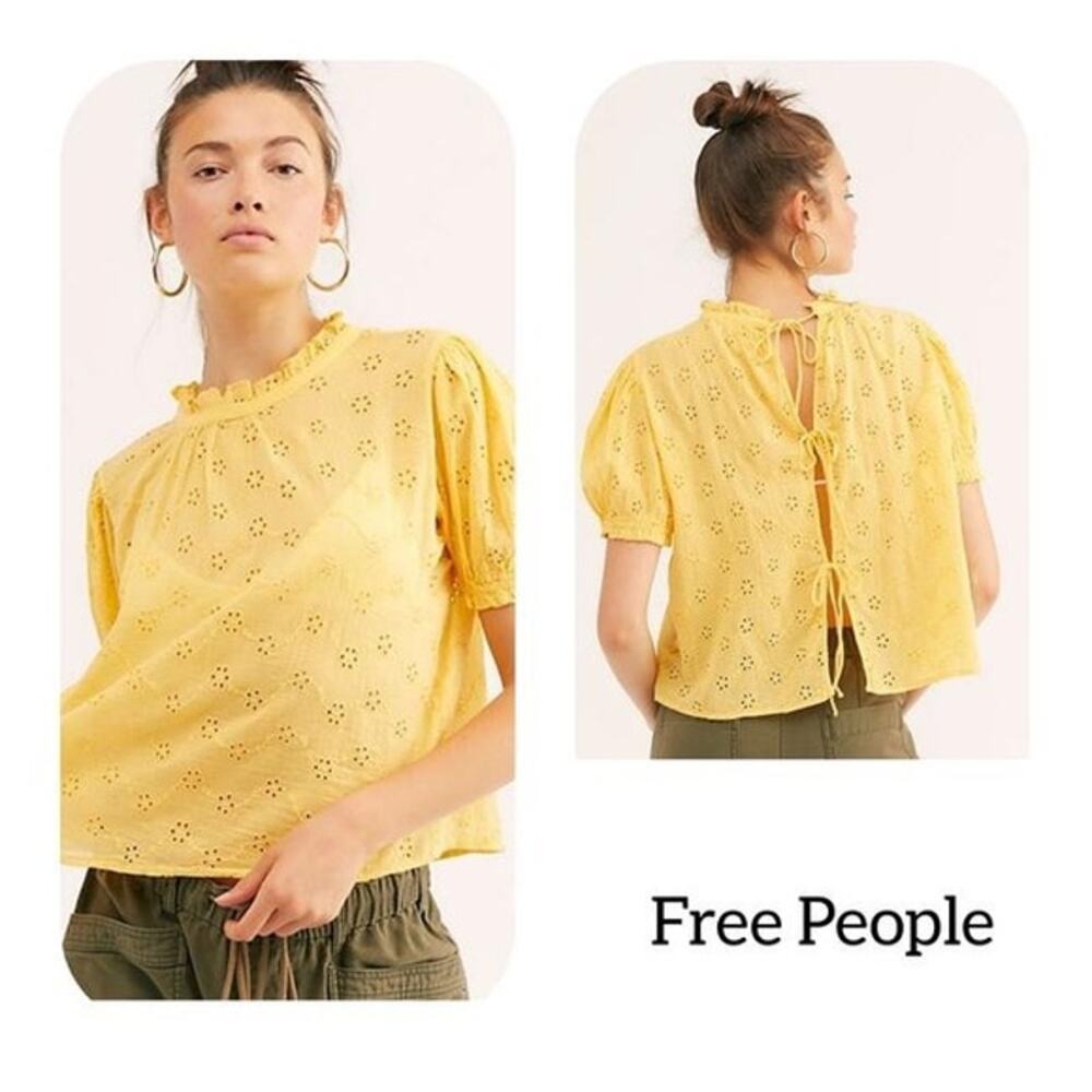 Free People‎ Letters to Juliet Eyelet Blouse Yellow Summer Size S/P